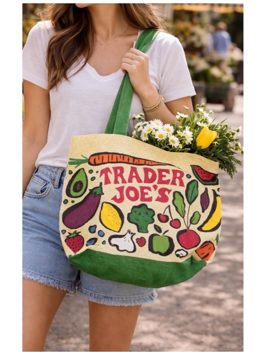 Trader Joe's Shopping Bag Tote Fruit & Vegetable 100% cotton MADE in USA VTG